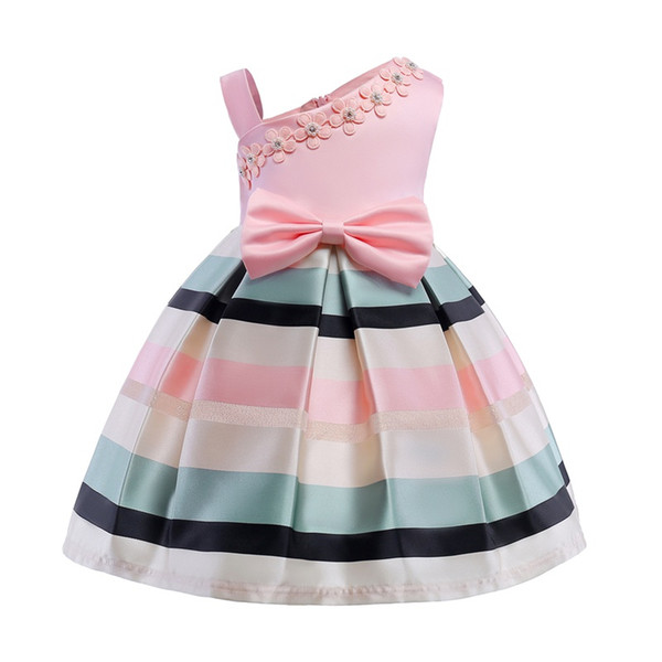 Girls Pink Beading Princess Dresses Kids Striped Party Clothes Children Evening Dress For 100-150cm