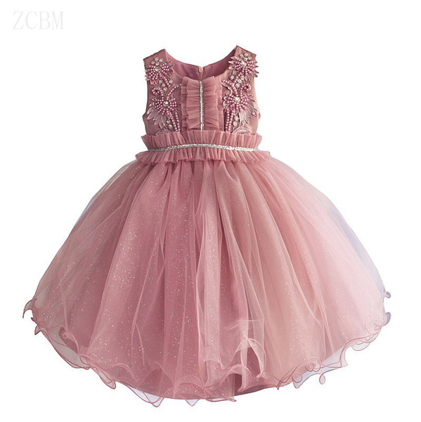 2017 childrens beading evening princess dresses kids party clothes baby girls high quality clothing toddler fashion dress for 3-8T