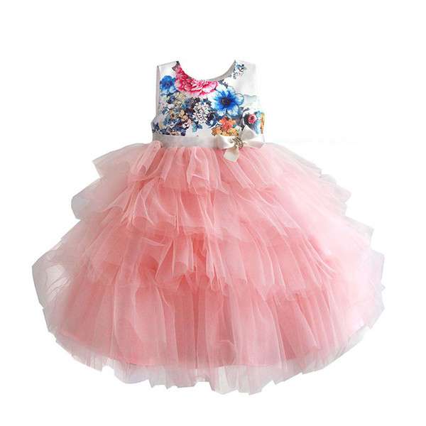 2018 childrens flower tutu princess dresses kids party dress baby girls bow dress toddler wedding dress for 2-7T