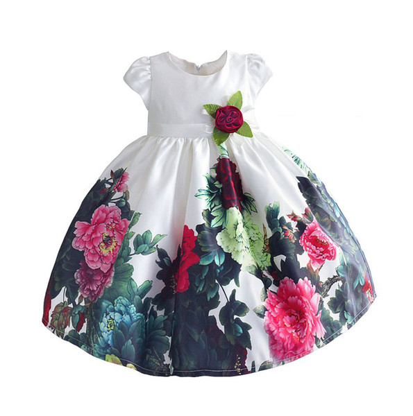 Girl Red Flowers Dress 2019 Kids Dresses For Girls Girl Princess dresses Baby Girl Summer Printed Clothes For 3-8Y