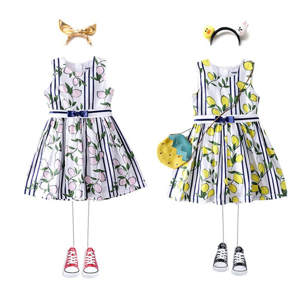 Wholesale Girls Lemons Dress Kids Casual Dress For Girls Casual Dress 2019 Girl Summer Clothes For 90-140cm