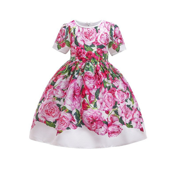 Baby Girls Pink Roses Dress 2019 Kids Dresses For Girls Princess Dress Infantil Party Dress Girl Wedding Clothes For 100-160cm