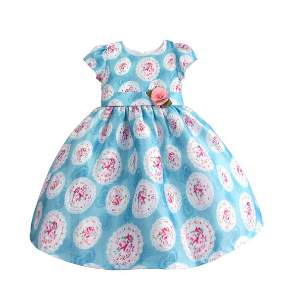 Baby Girls Light Blue And Floral Dress Kids Dresses For Girls Girl Summer Princess Dress 2019 Kid Party Clothes For 3-8Y