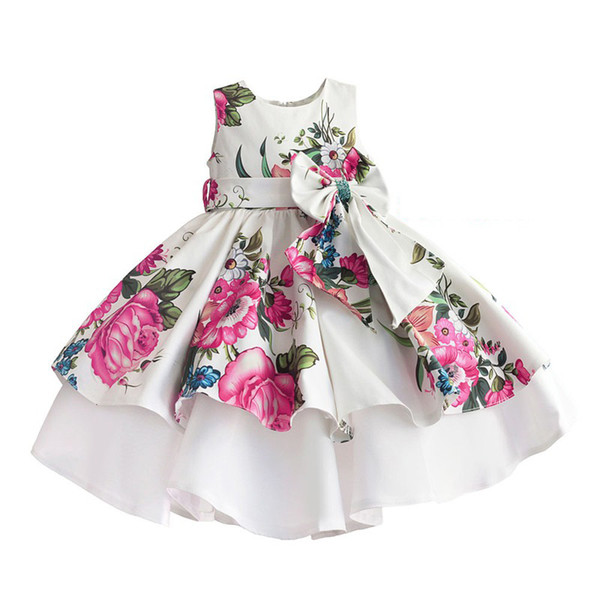 Girls Flowers And Bow Dress 2019 Kids Dresses For Girls Girl Princess Party dresses Baby Girl Summer Clothes For 2-7Y