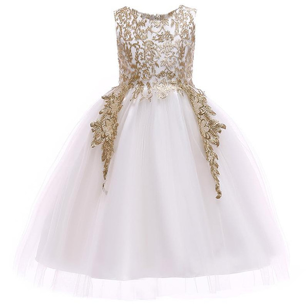 Girls Gold Lace Dress 2019 Kids Dresses For Girls Girl Evening Princess Dress Baby Kids Elegant Party Dresses For 100-150cm