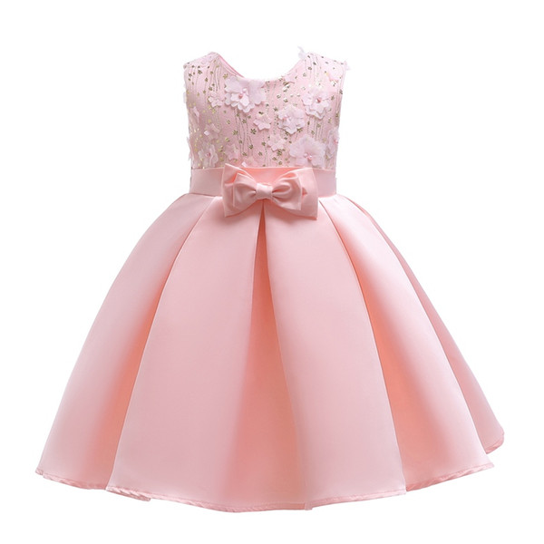 2018 Childrens Pink Beading Flowers Princess Dresses Kids Party Clothes Baby Girls Elegant Dress Toddler Flower Wedding Dress For 100-150cm