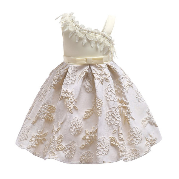 2018 childrens beige lace princess dresses kids party clothes baby girls elegant dress toddler flower wedding dress for 100-150cm