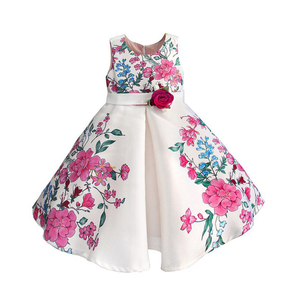 Girls Pink Flowers Dress 2019 Kids Dresses For Girls Girl Princess Party Wedding dresses Baby Girl Spring Summer Clothes For 5-8Y