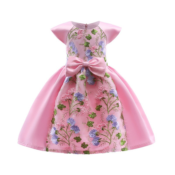 Girls Lace And Flowers Princess Dresses Kids Bow Party Clothes Children Evening Dress For 100-150cm