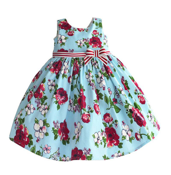 childrens rose princess dresses kids party clothes baby girls printed dress toddler wedding dress for 1-6T