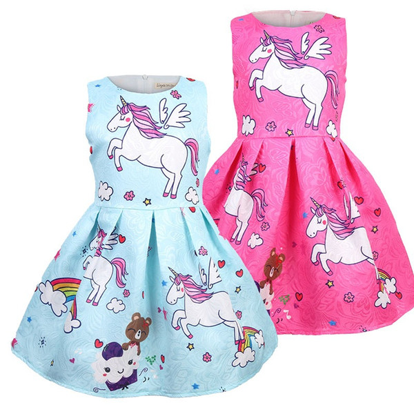 Girls Unicorn And Bear Dress 2018 Kids Casual Dresses For Girl Toddler Summer Clothes Children Unicorn Dress