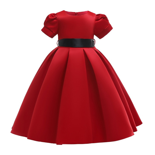 Girls Solid Dress 2019 Kids Dresses For Girls Girl Princess Party Wedding dresses Baby Girl Puff Sleeve Clothes For 100-150cm