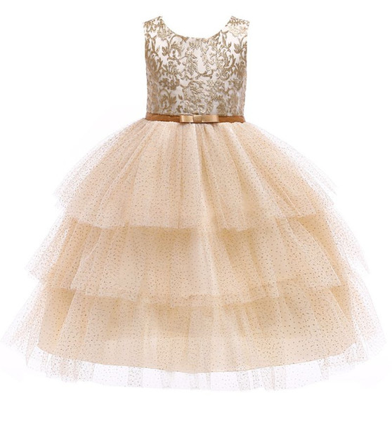 Baby Girls Gold Lace TUTU Dress 2019 Kids Dresses For Girls Princess Dress Infantil Party Layered Dress Girl Wedding Clothes