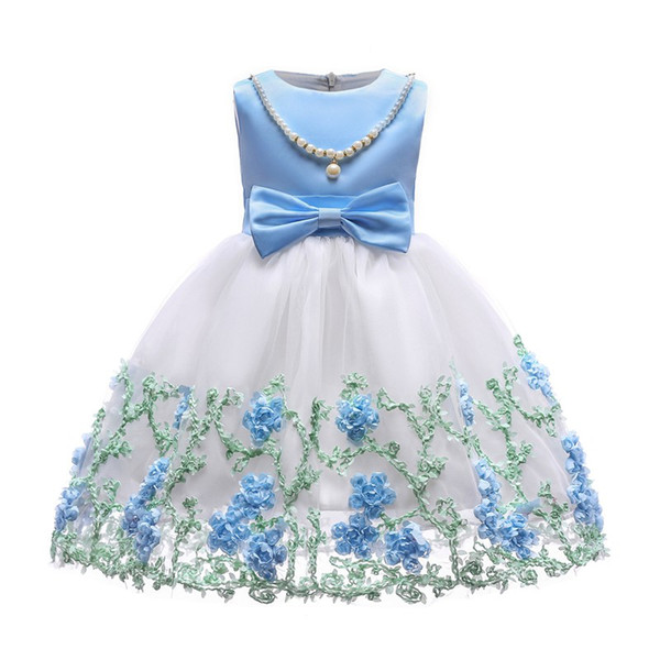 Girls Pearl Princess Dresses Kids Flower Party Clothes Children Evening Dress For 100-150cm