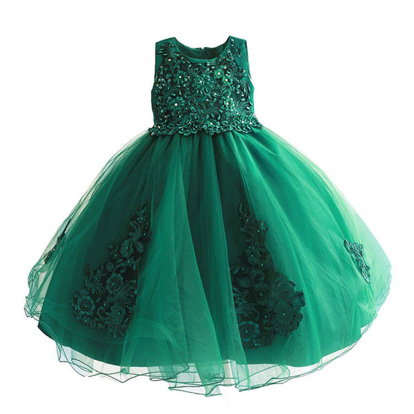 childrens green beaded evening princess dresses kids party clothes baby girls wedding clothing toddler fashion dress for 4-9T