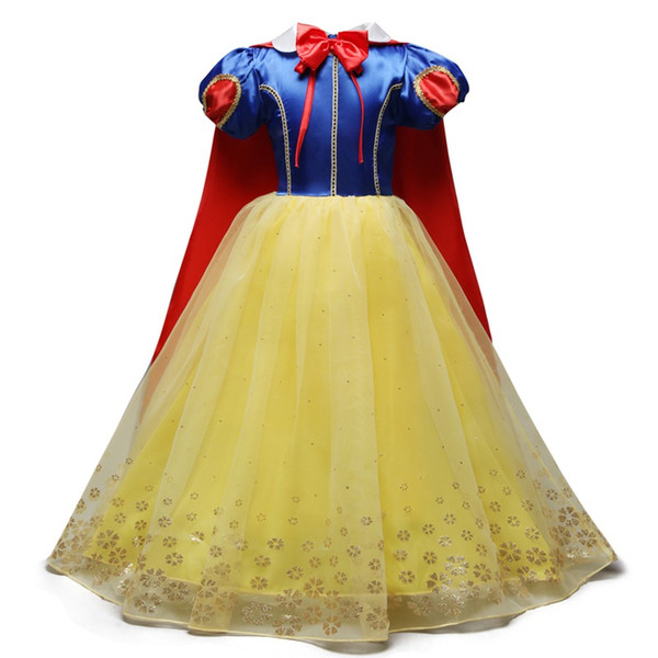 Girls Snow White Princess Dresses 2018 Kids Cosplay Clothes Children Elegant Dress Toddler Autumn Halloween Dress With Cloak For 110-150cm