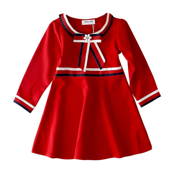 Baby Girls Elegant Dresses 2018 Kids Long Sleeve Dress Children Solid Autumn Clothing For 90-130cm