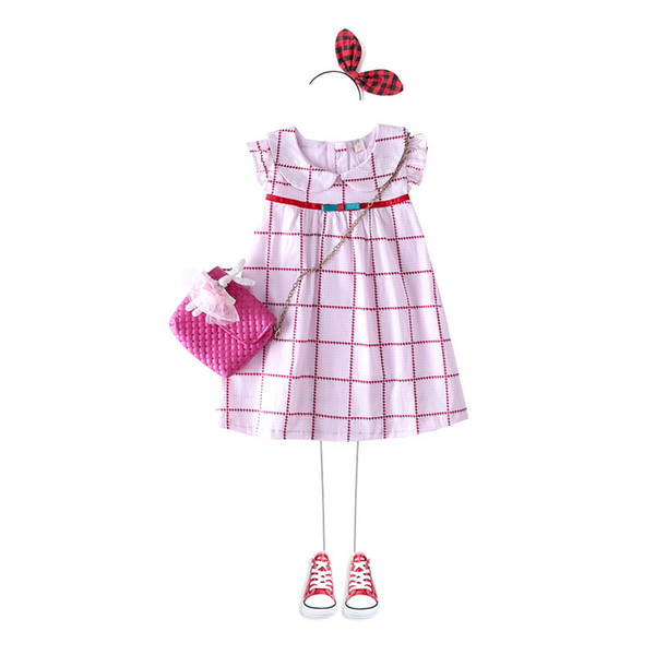 Baby Girl Pink Preppy Dress 2019 Girls Elegant Summer Clothes Kids Plaid Clothes Children Casual Dresses For Girls