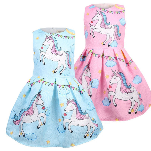 Girls Unicorn With Rose Dress 2018 Kids Casual Dresses For Girl Toddler Summer Clothes Children Unicorn Dress