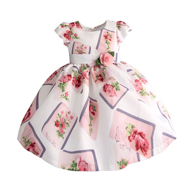 Baby Girls Pink Roses Dress Kids Dresses For Girls Girl Summer Princess Dress 2019 Kid Party Clothes For 3-8Y