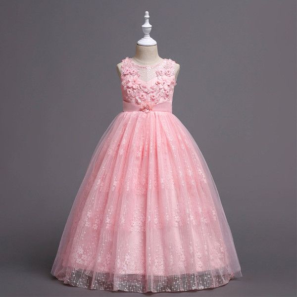 2018 childrens lace evening princess dresses kids party clothes baby girls embroidered clothing toddler ball gown dress for 120-170cm