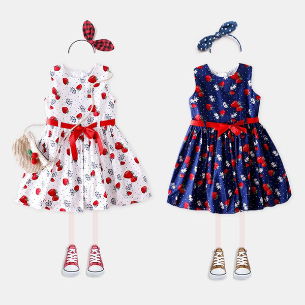 Baby Girls Strawberrys Dresses Kids Summer Jumper Dress Children Casual Clothing For 90-140cm