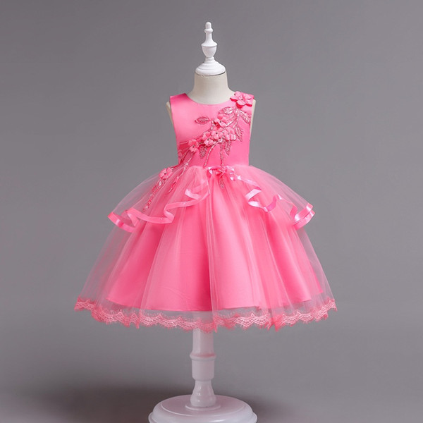 2018 childrens pink flowers evening princess dresses kids party clothes baby girls elegant clothing toddler ball gown dress for 110-160cm