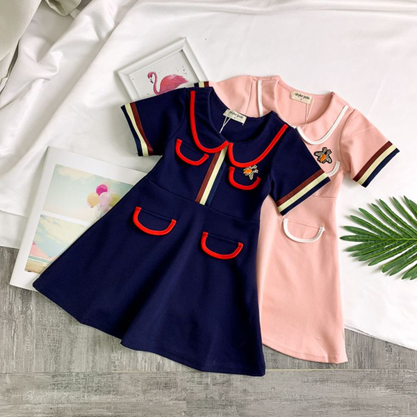 Baby Girl Bee Dress 2018 Girls Elegant Summer Clothes Kids Short Sleeve Clothes Children Vintage Dresses For Girls