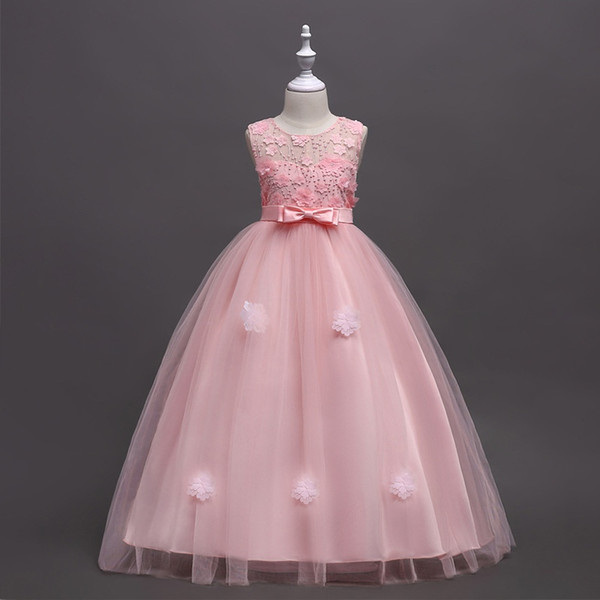 Girls Lace And Beading Party Dresses 2018 Kids Princess Dress Children Layered Ball Gown Dress Toddler Wedding Dress For 120-170cm