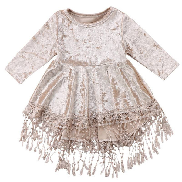 Baby Girls Tassel Dresses 2018 Kids Pleuche Dress Children Solid Autumn Clothes Girl Embroidery Dress For 80-120cm