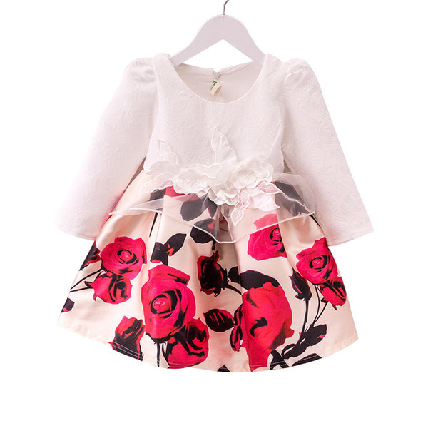 Autumn Winter Children Girls Dress 100% Cotton Flower Long-sleeved Girls Clothes 2-6 Years Kid Girl Party Dress