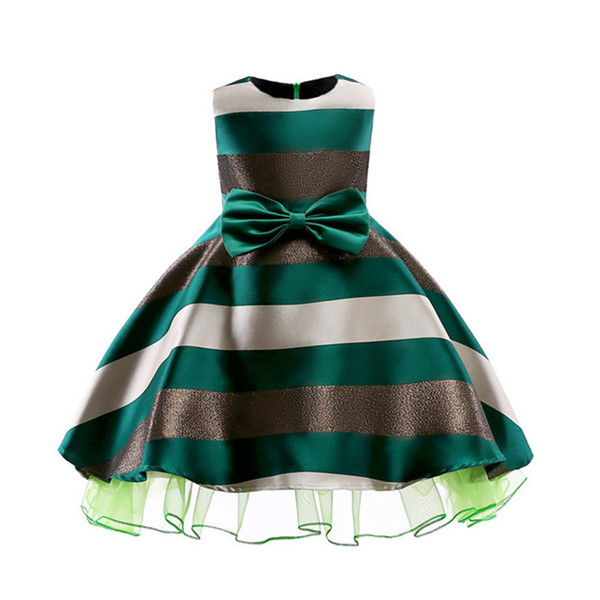 quality Children Fashion Party Dress Kids Girls Summer Princess Style Dress Clothing Bebe Girls Silk Striped Dress Baby Costume