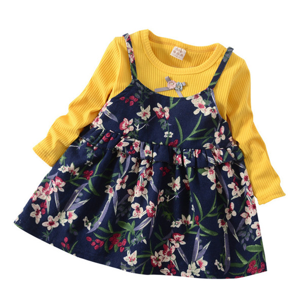 good quality spring autumn girls dress 2019 new kids cotton clothes girls Printed flower dresses fashion children grils party dress