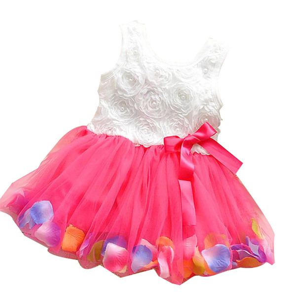 2019 Summer Baby Girl Dress Rose petal Bow Sleeveless Infant Girl Princess Dress 0-2 Years Toddler Girls birthday Party dress