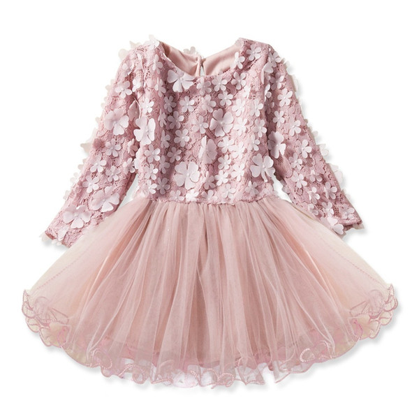 quality 2019 fashion girls princess dress spring autumn floral long sleeve party dresses for children kids mesh dress clothing