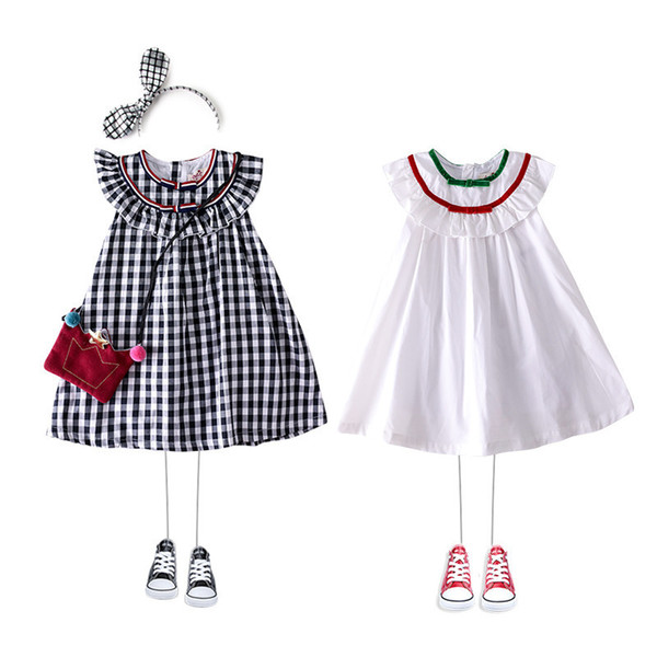 Summer New Pattern Girl Pure Cotton Dress High-end Brand Children's Clothes Lotus Leaf Collar Lattice A Doll Skirt