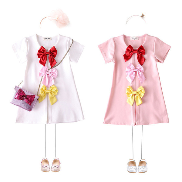 Sisters Pretend New Product Girl Dress Rome Cotton Bow Short Sleeve Leisure Time Princess Skirt Exceed Beautiful Foreign Atmosphere Skirt