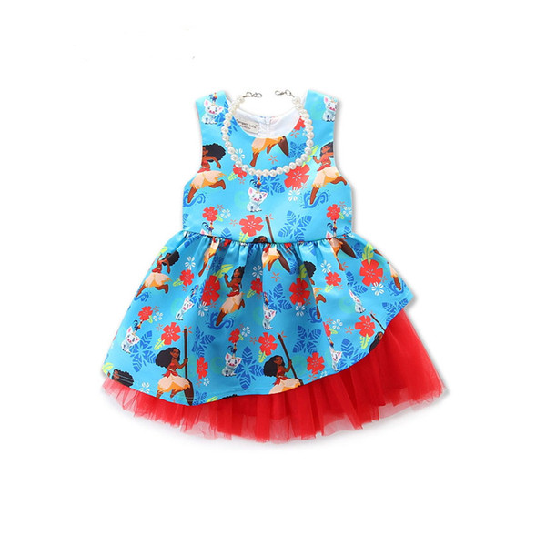 2019 summer new children's fashion cute girl marine romance Princess sleeveless dress + necklace