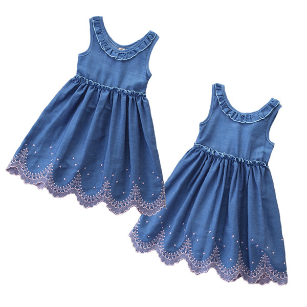 2019 summer new children's clothing European and American style girls explosion models sleeveless lace denim dress