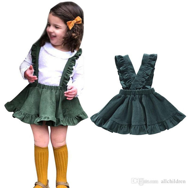 Fashionable Flouncing Dress For Girls Autumn And Winter Velvet Suspender Ruffled Casual Strap Sundress StrapDress Clothes