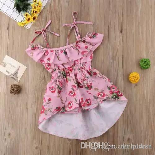 Summer Toddler Kids Baby Girls Off Shoulder Sleeveless Floral Print Dresses Jumpsuits Playsuit Size 1-5T