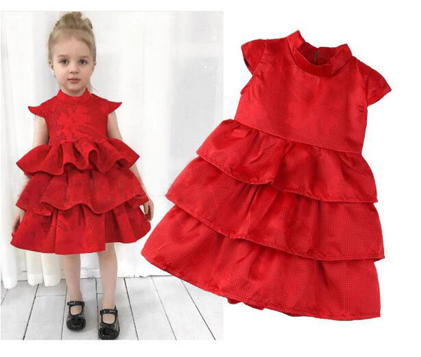 2019 Summer Fashion New Kids Girls Sleeveless Princess Dress Cartoon Print Red Dress Cake Skirt