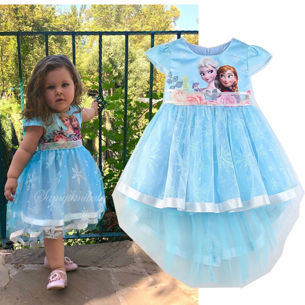 2019 new children's clothing hot summer swallowtail ice romance princess dress girl short-sleeved pleated skirt