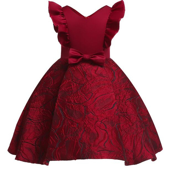 New children's wear children's flying sleeve dress girls V-neck dress skirt Jacquard princess dress