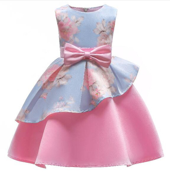 New children's clothing girls spring and summer irregular skirts printed dress skirts children's bow dress