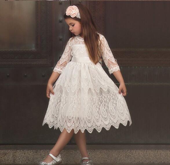 New children's clothing autumn and winter explosion models girls lace round neck dress bow tie princess dress