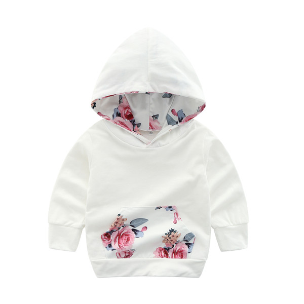 New spring and fall baby girl pure white hooded long-sleeved digital print han edition hoodie