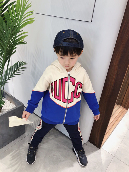 Fashion Sweatshirts Hoodies Toddler Kids Baby Boys Girls Long Sleeve Zipper Letter Hooded Sweatshirt Tops Children Clothes