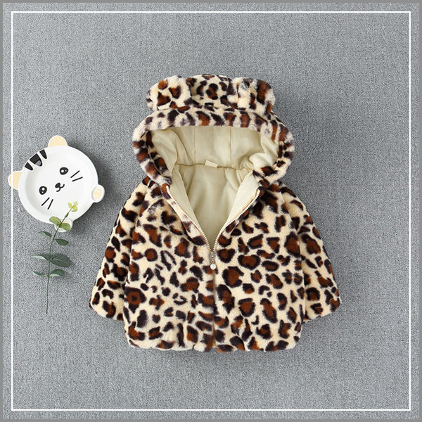 New Winter Girls Coat Warm Kids Leopard Hooded Jacket Fashion Children Outwear Clothing