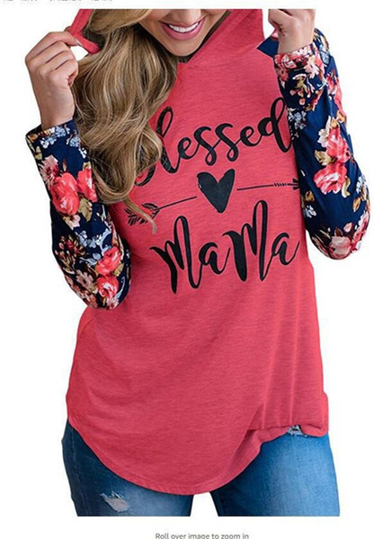 Women Floral Blessed Mama Hoodie Long Sleeve T shirt Sweatshirt 2019 Valentine Day Sweater Pullovers Fashion Sportswear Casual Pajamas